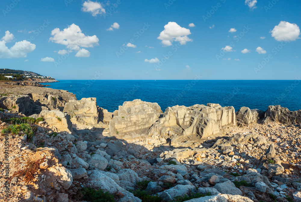 Rocky coast near Porto Miggiano Beach (Grotta delle Ancore) in Santa Cesarea Terme, Salento Adriatic sea coast, Puglia, Italy