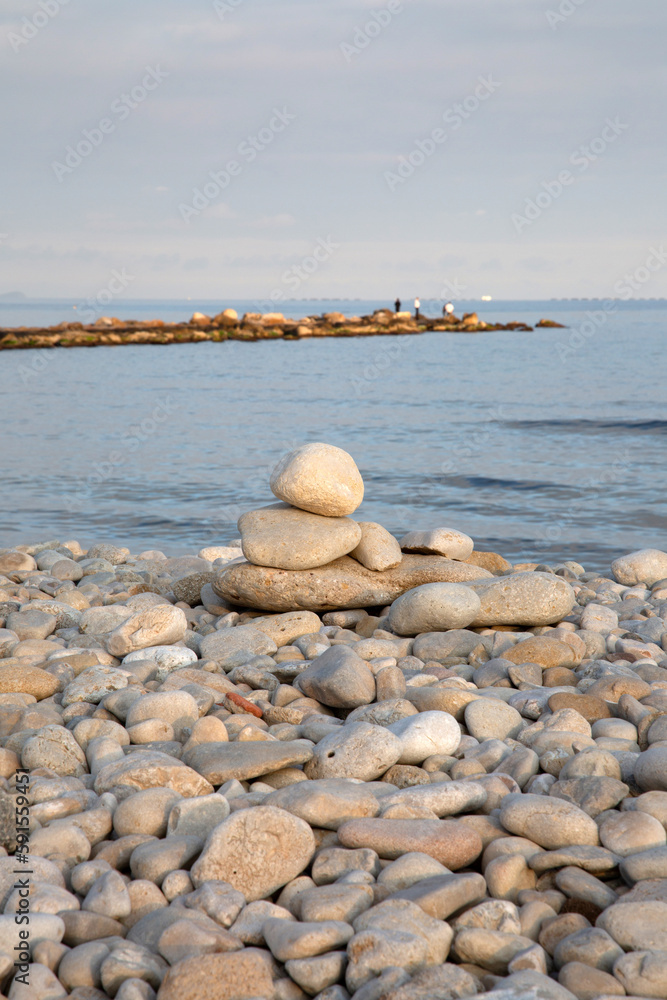 Stone Stack on Beach, El Campello, Alicante, Spain