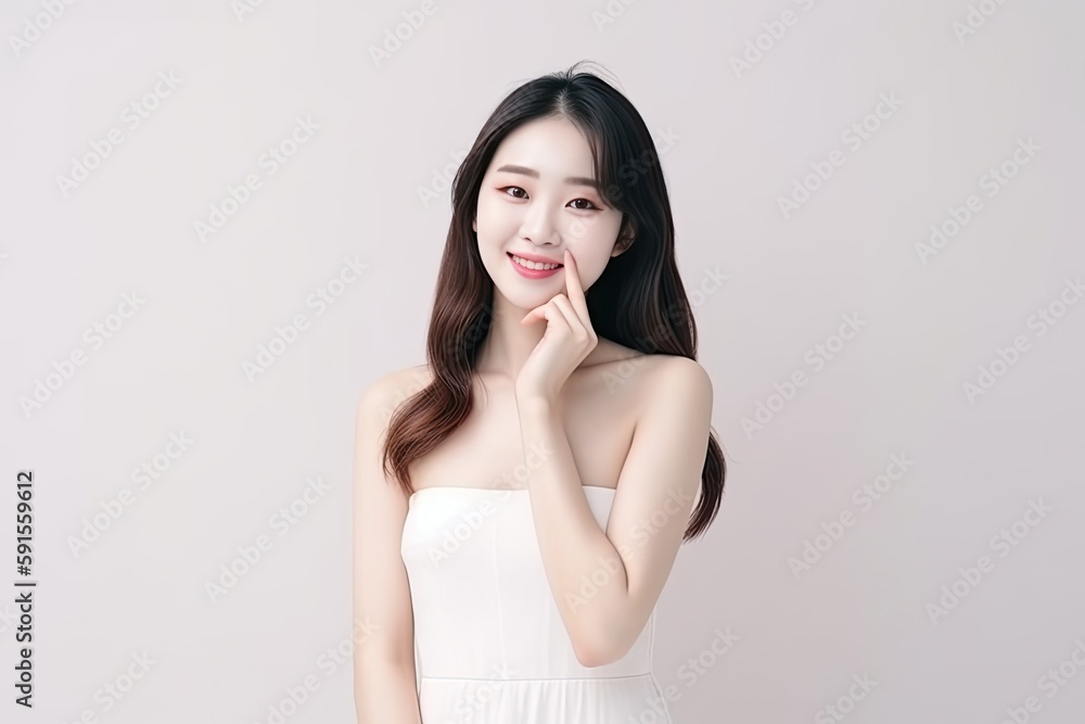 Beautiful Asian woman smiles and radiates happiness, showcasing her healthy, glowing skin. Generative AI Beautiful Asian woman smiles and radiates happiness, showcasing her healthy, glowing skin. Generative AI