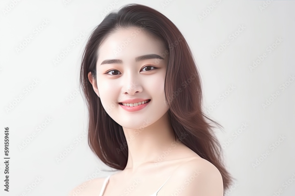 Beautiful Asian woman smiles and radiates happiness, showcasing her healthy, glowing skin. Generative AI Beautiful Asian woman smiles and radiates happiness, showcasing her healthy, glowing skin. Generative AI