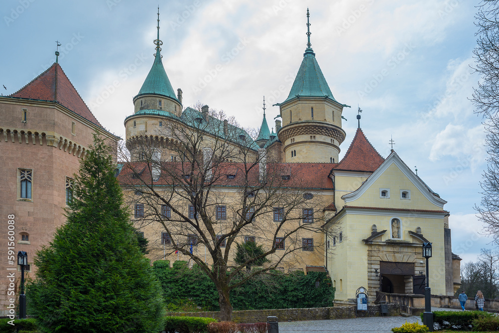 Bojnice medieval castle, UNESCO heritage in Slovakia. Romantic castle with gothic and Renaissance elements built in
