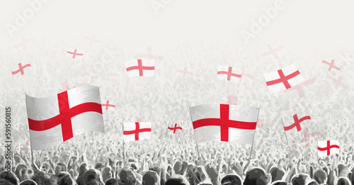Abstract crowd with flag of England. Peoples protest, revolution, strike and demonstration with flag of England.