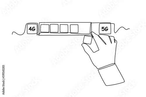Continuous one line drawing transformation from 4g to 5G. High-speed mobile Internet. 5G technology concept. Single line draw design vector graphic illustration.