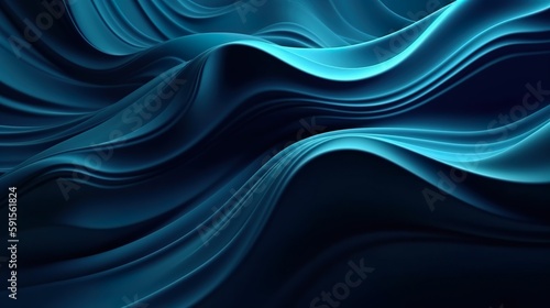 Abstract background with dark blue wavy with flowing curved lines. Minimal wallpaper with dynamic effect of vibrant wavy stripes motion. Horizontal illustration for banner design. Generative AI.