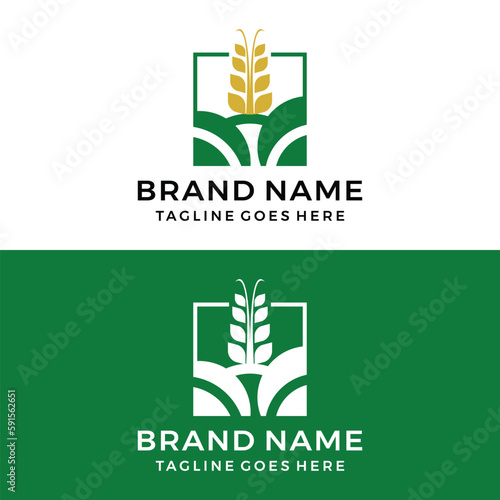 Plantation garden green hill logo, agriculture design template 