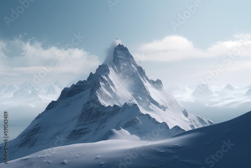 A minimalist landscape with a snow-covered mountain or peak, Generative AI © Italo