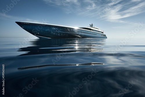 Luxury Yacht with Reflection in Atlantic Ocean, Generated by AI