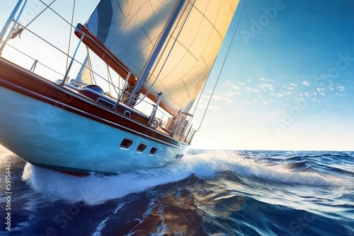 Sailboat Slicing Through Ocean Waters, Generated by AI © Digital Dreamscape