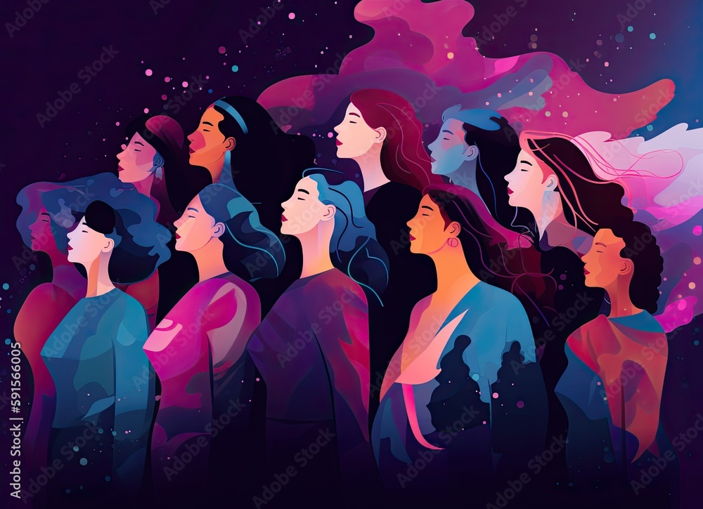 Group of abstract and anonymous people for a poster or background for women's day, elegant and beautiful style. Generative AI Group of abstract and anonymous people for a poster or background for women's day, elegant and beautiful style. Generative AI
