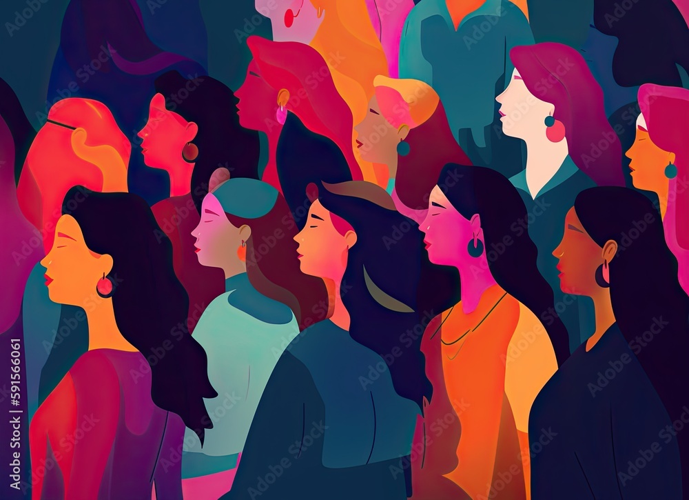 Group of abstract and anonymous people for a poster or background for women's day, elegant and beautiful style. Generative AI Group of abstract and anonymous people for a poster or background for women's day, elegant and beautiful style. Generative AI