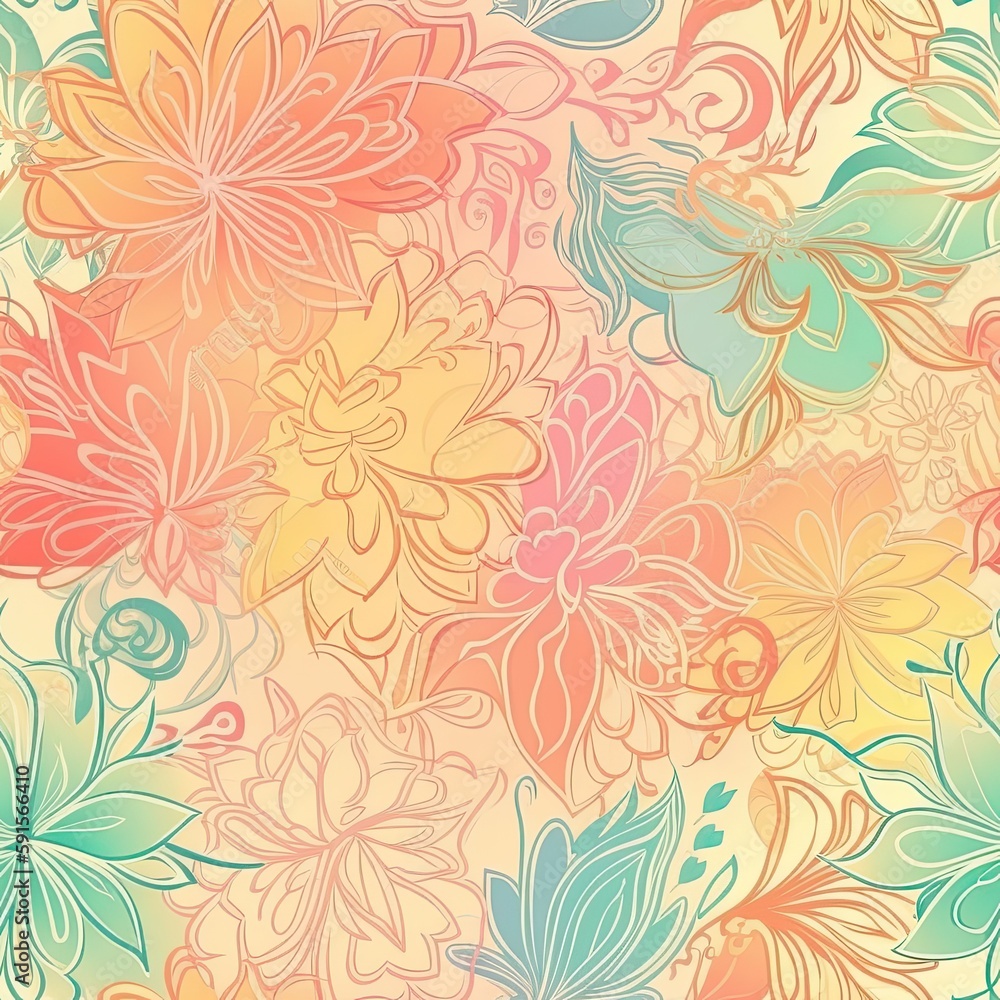 Playful and modern floral seamless pattern, featuring bold and geometric shapes that add a trendy and edgy touch to any project. Playful and modern floral seamless pattern, featuring bold and geometric shapes that add a trendy and edgy touch to any project.