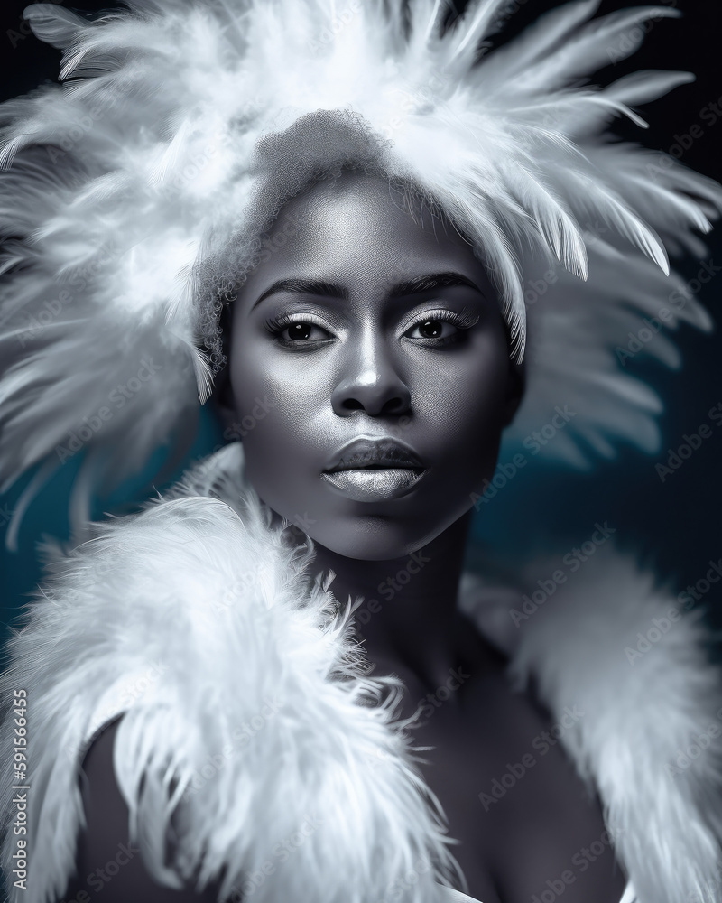 African American woman with feathers, Generative AI African American woman with feathers, Generative AI