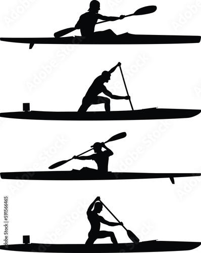 set male athlete rower kayak and canoe black silhouettes sammer competition games
