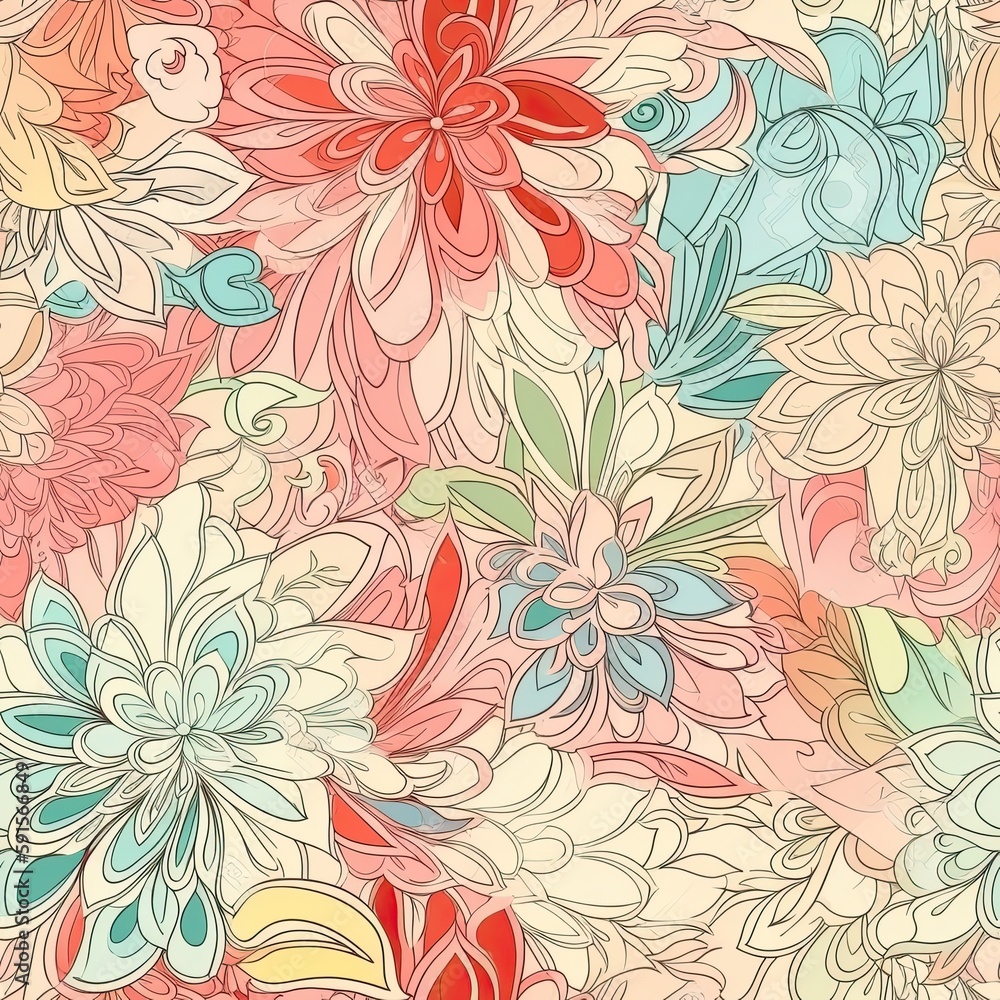 Playful and modern floral seamless pattern, featuring bold and geometric shapes that add a trendy and edgy touch to any project. Playful and modern floral seamless pattern, featuring bold and geometric shapes that add a trendy and edgy touch to any project.