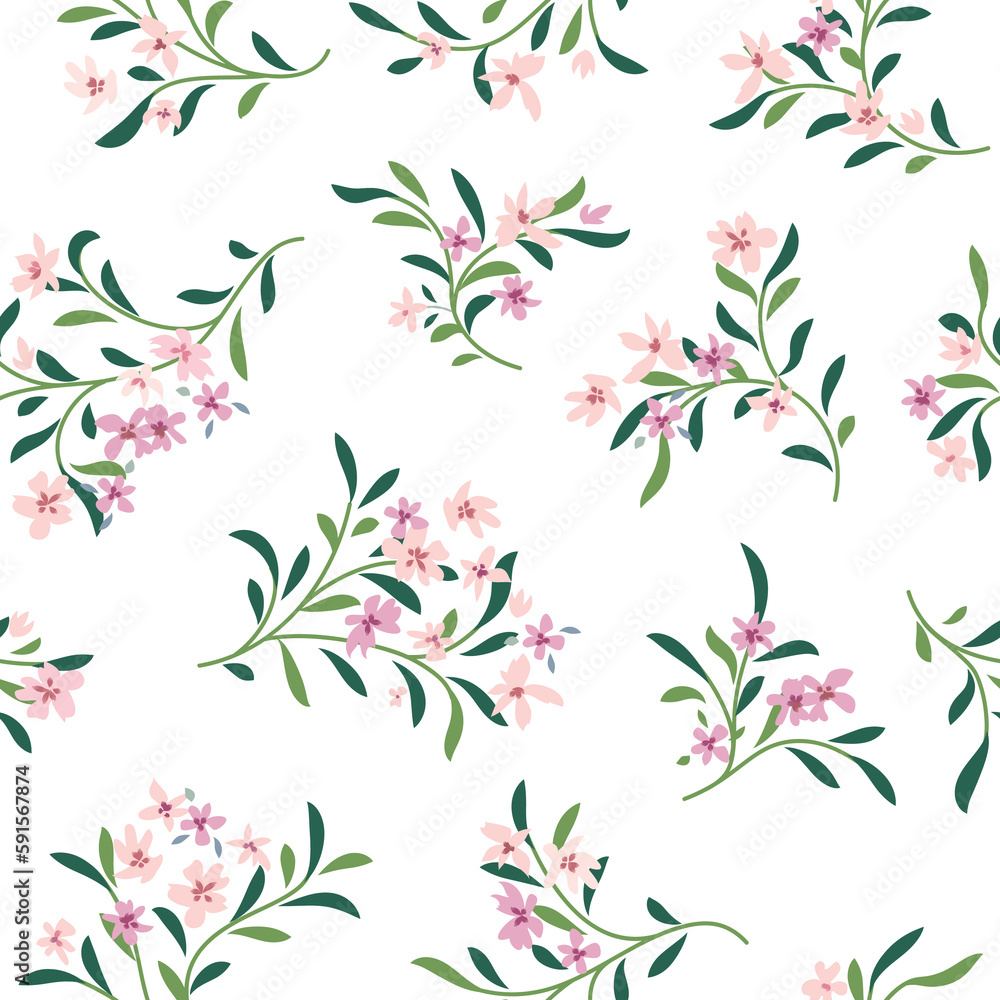 Abstract floral seamless pattern. Branch with flowers and leaves ornamental texture. Flourish nature summer garden textured floral background Abstract floral seamless pattern. Branch with flowers and leaves ornamental texture. Flourish nature summer garden textured floral background