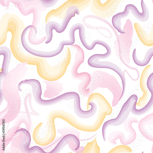 Abstract wavy lines. Beautiful seamless watercolored texture. Endless pattern in bright spring style. Flowing waves abstraction. Modern background for web site business graphics.