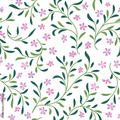 Abstract floral seamless pattern. Branch with flowers and leaves ornamental texture. Flourish nature summer garden textured floral background