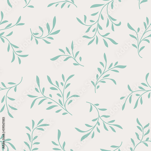 Floral seamless pattern. Branch with leaves ornamental texture. Flourish nature summer garden textured background © Terriana