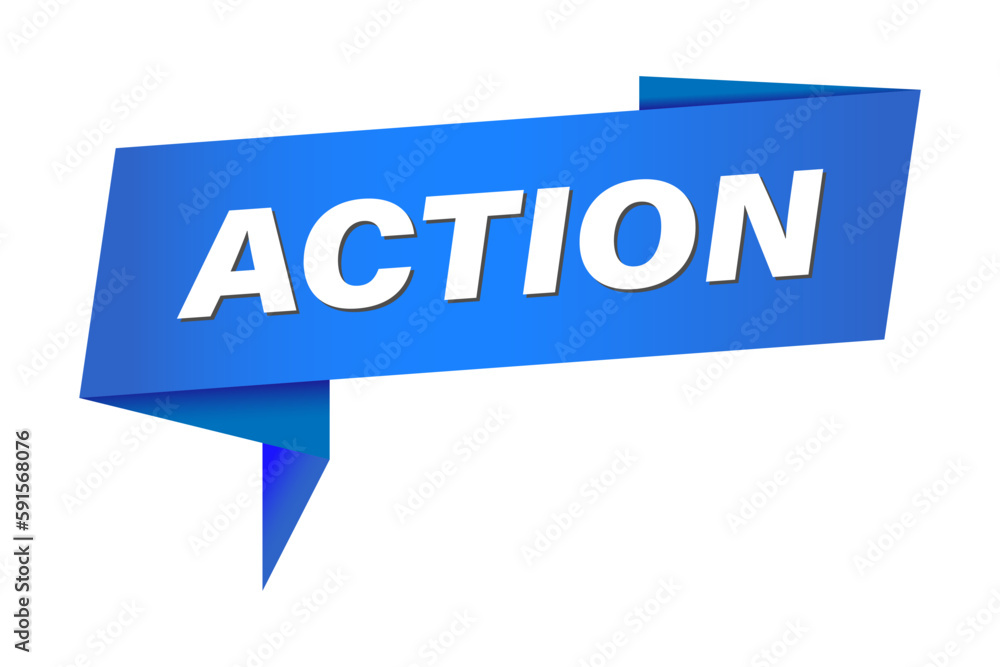 Action sign. Action banner or sticker. Action label. Action speech bubble. Vector