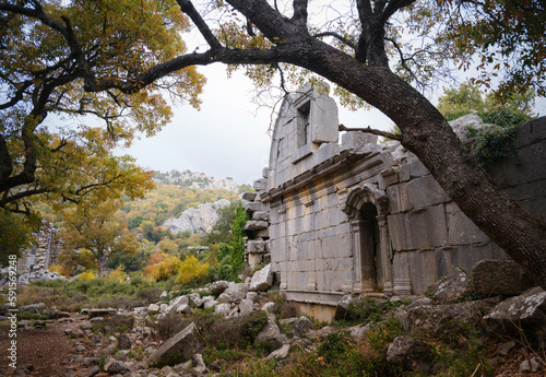 Autumn walk by Termessos Ancient City  Turkey. Turkeys most outstanding archaeological sites and one of main tourist center.