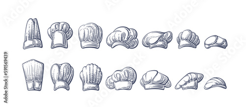 Chef hat sketch set Vector texture cook cap symbol