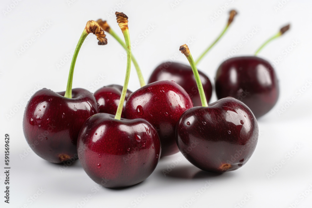 Cherry, white isolated background, generative ai, Fresh tasty fruit Cherry, white isolated background, generative ai, Fresh tasty fruit