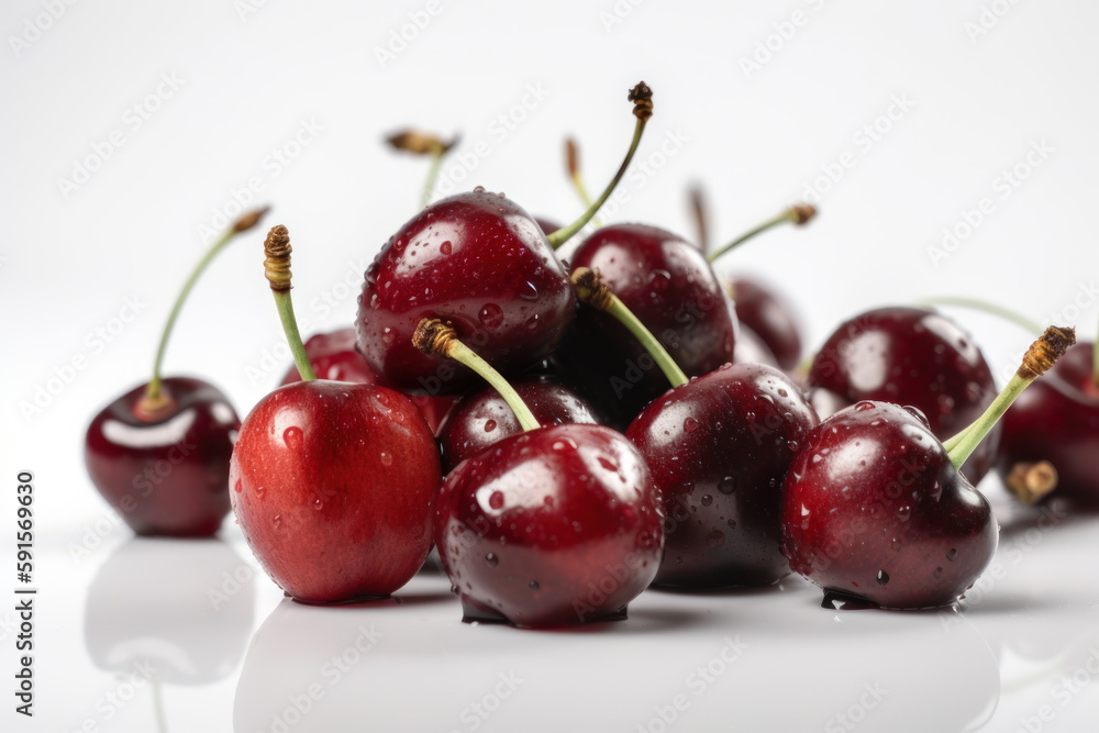 Cherry, white isolated background, generative ai, Fresh tasty fruit Cherry, white isolated background, generative ai, Fresh tasty fruit