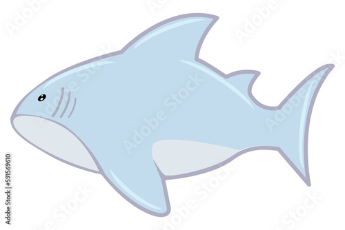 Little cute, kawaii retro shark swimming in the sea, an element of decor, holidays, cards, packaging