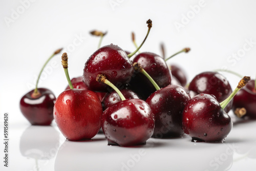 Cherry, white isolated background, generative ai, Fresh tasty fruit