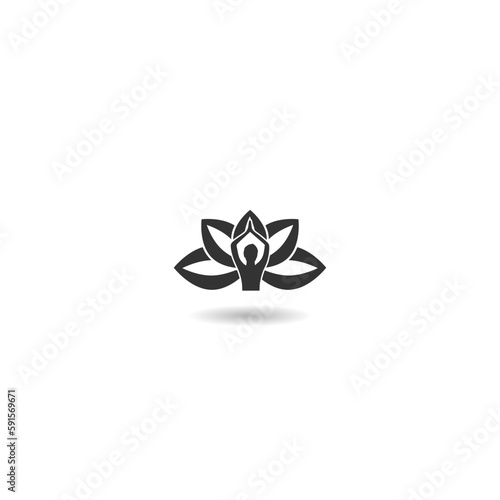 Lotus flower logo with woman silhouette icon with shadow