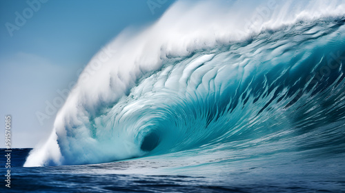 Powerful Ocean Wave Crashing Against Shoreline. Generative AI