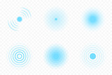 Sonar wave and echo sounding symbol. Sonic sonar signals, radar waves and digital pulses. Collection of sonar wave icons on transparent background. Vector