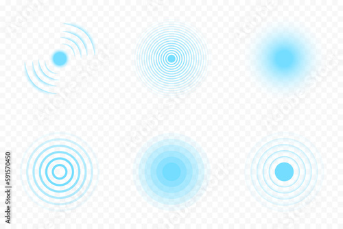 Sonar wave and echo sounding symbol. Sonic sonar signals, radar waves and digital pulses. Collection of sonar wave icons on transparent background. Vector