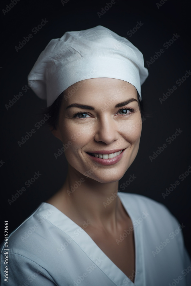 Portrait of a beautiful young caucasian female doctor smiling. Illustration. Generative AI Portrait of a beautiful young caucasian female doctor smiling. Illustration. Generative AI