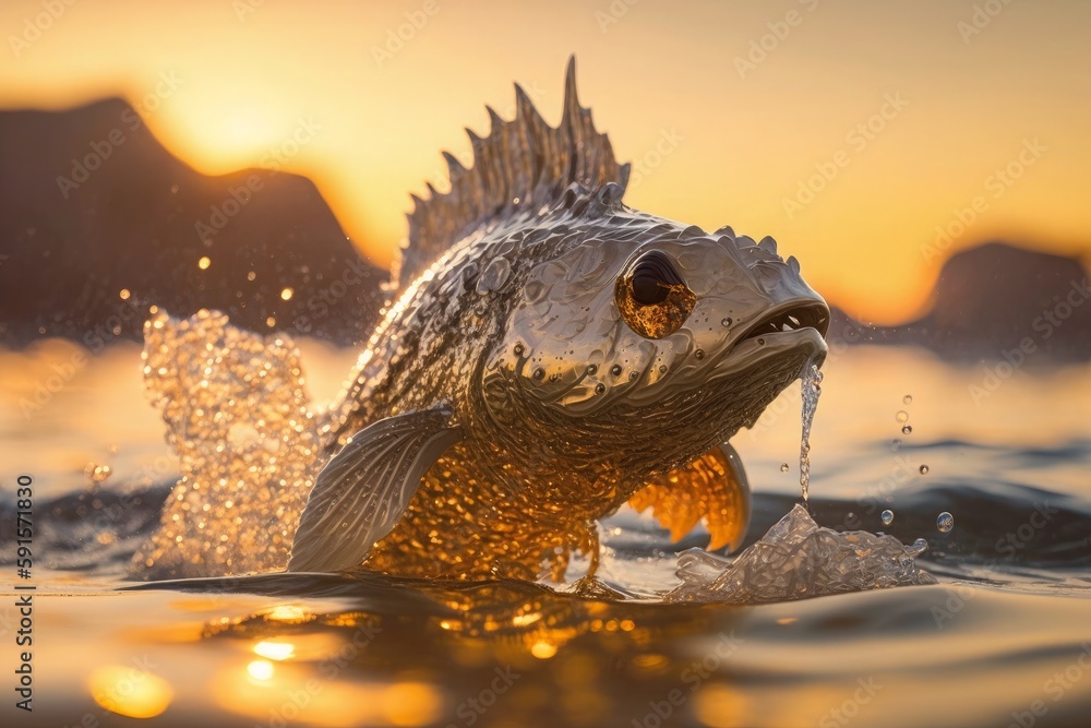 mythical sea creature breaching the surface of the water eyeless fish