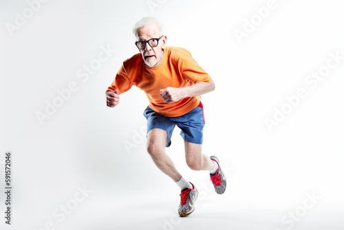 Funny old man jogging, illustration. Generative AI