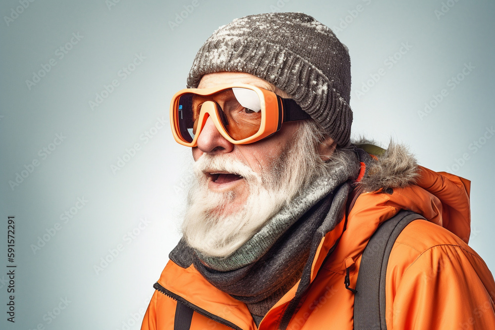 Old man in ski outfit. Generative AI Old man in ski outfit. Generative AI