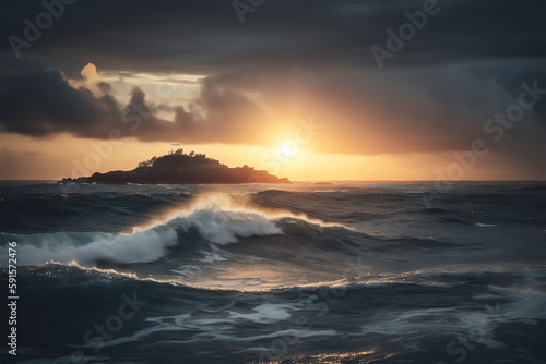 sunset over the ocean, generative ai © Loks