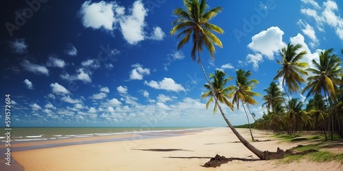 Beach of Japaratinga Picture of a tranquil and gorgeous beach in Maragogi, Alagoas, Brazil, with coconut palms in the background. Generative AI photo