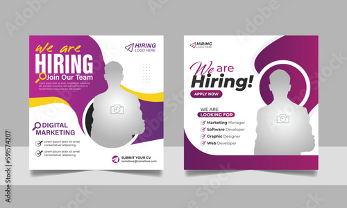Hiring job vacancy social media post banner template set. corporate business we are hiring employee square flyer design.