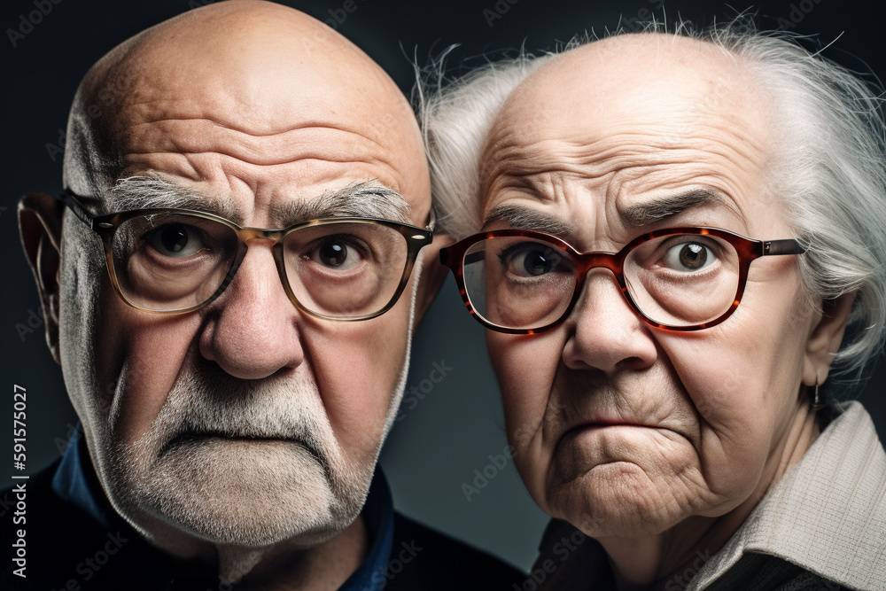 Expressive old couple with funny faces. Generative AI Expressive old couple with funny faces. Generative AI