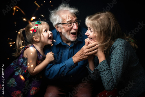 Grandparents and granddaughter having fun together. Generative AI