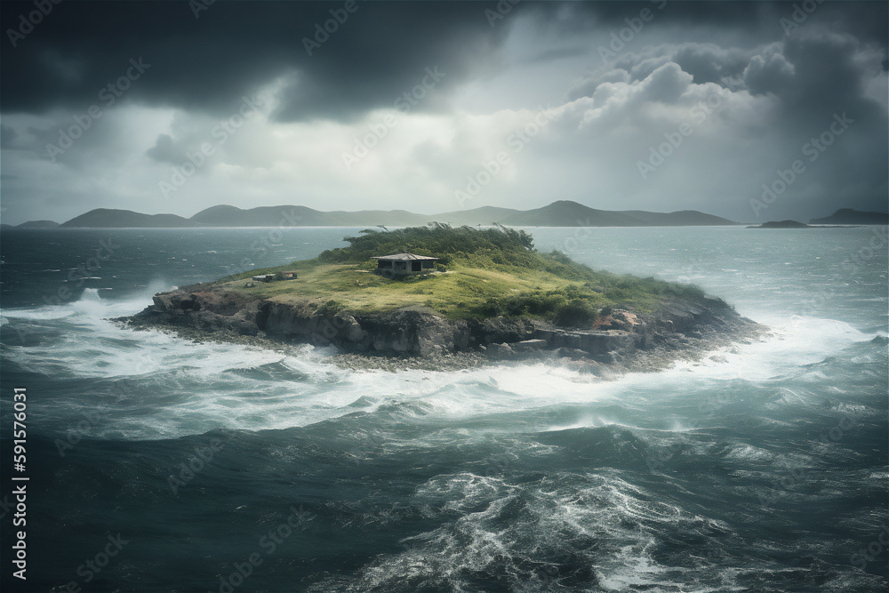 typhoon landscape with island at the horizon, generative ai typhoon landscape with island at the horizon, generative ai