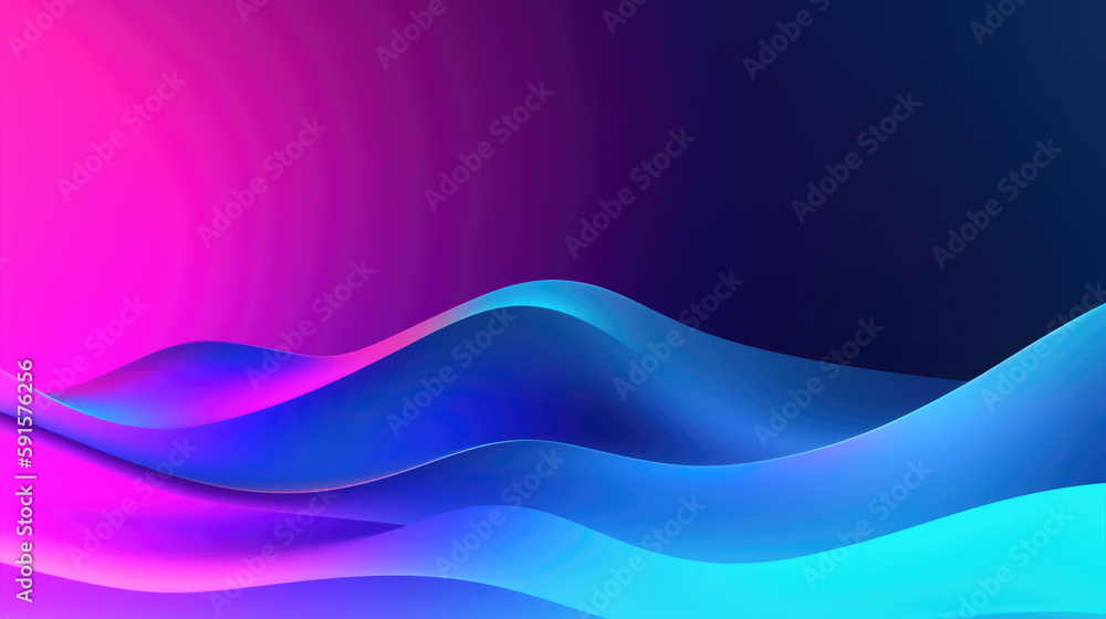Fototapeta premium A vivid, flowing design of curved lines in a vibrant gradient of pink and purple creates an artful background with light waves. Generative AI