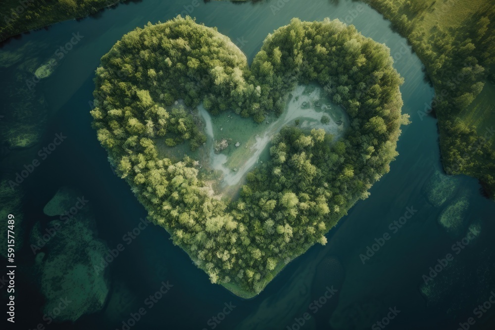 Nature in shape of heart. Earth Day or sustainable concept. AI Generated.