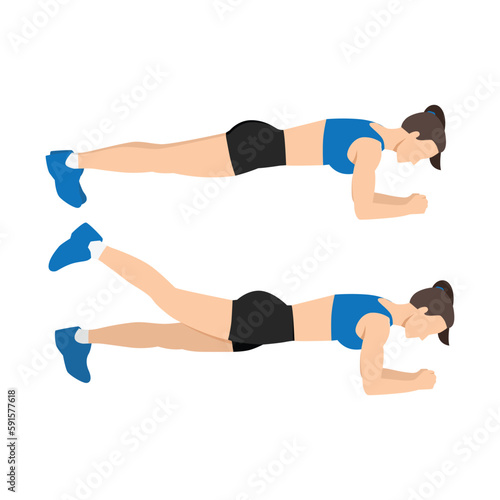 Exercise guide by Woman doing Plank leg raises in 2 steps