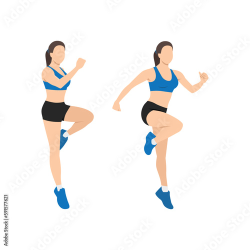 Woman doing Power skips exercise. Flat vector