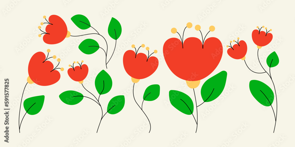 Hand drawn vector flowers, branches, and leaves. Modern floral illustration, botanical theme concept Hand drawn vector flowers, branches, and leaves. Modern floral illustration, botanical theme concept