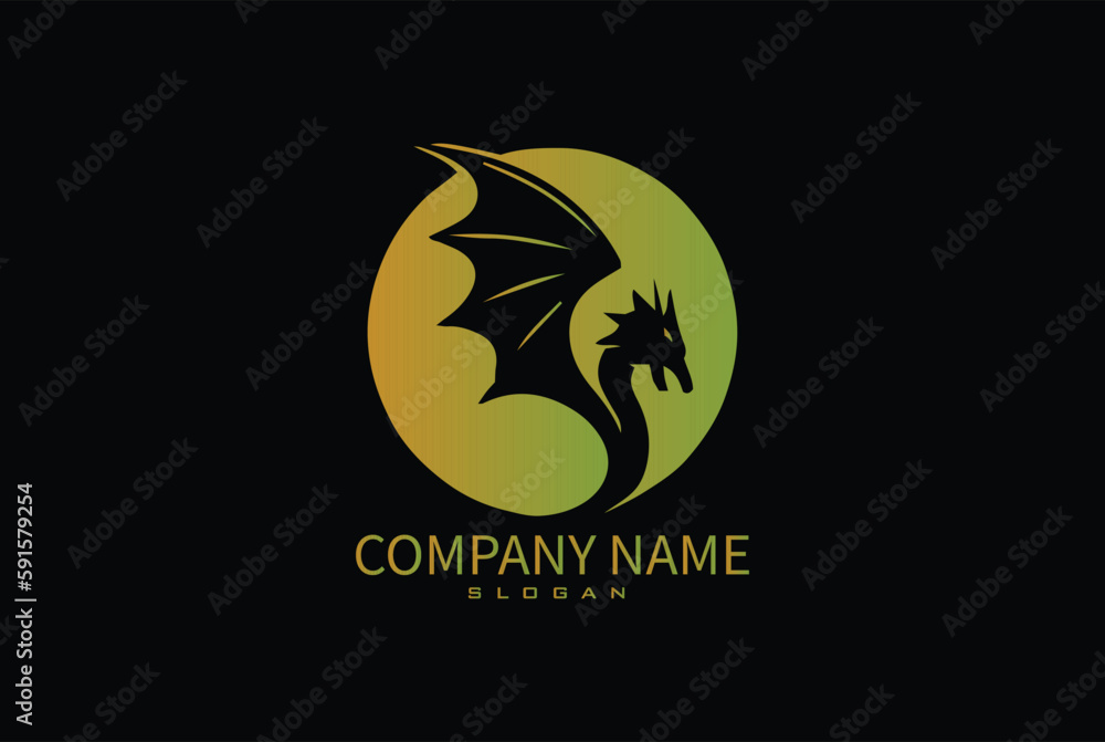 Obraz premium creative golden dragon circle logo design vector illustration