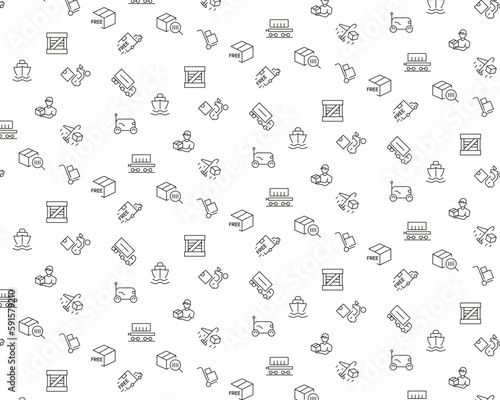 related to delivery pattern with outline icons. Editable stroke. Food Box, Contactless Delivery.